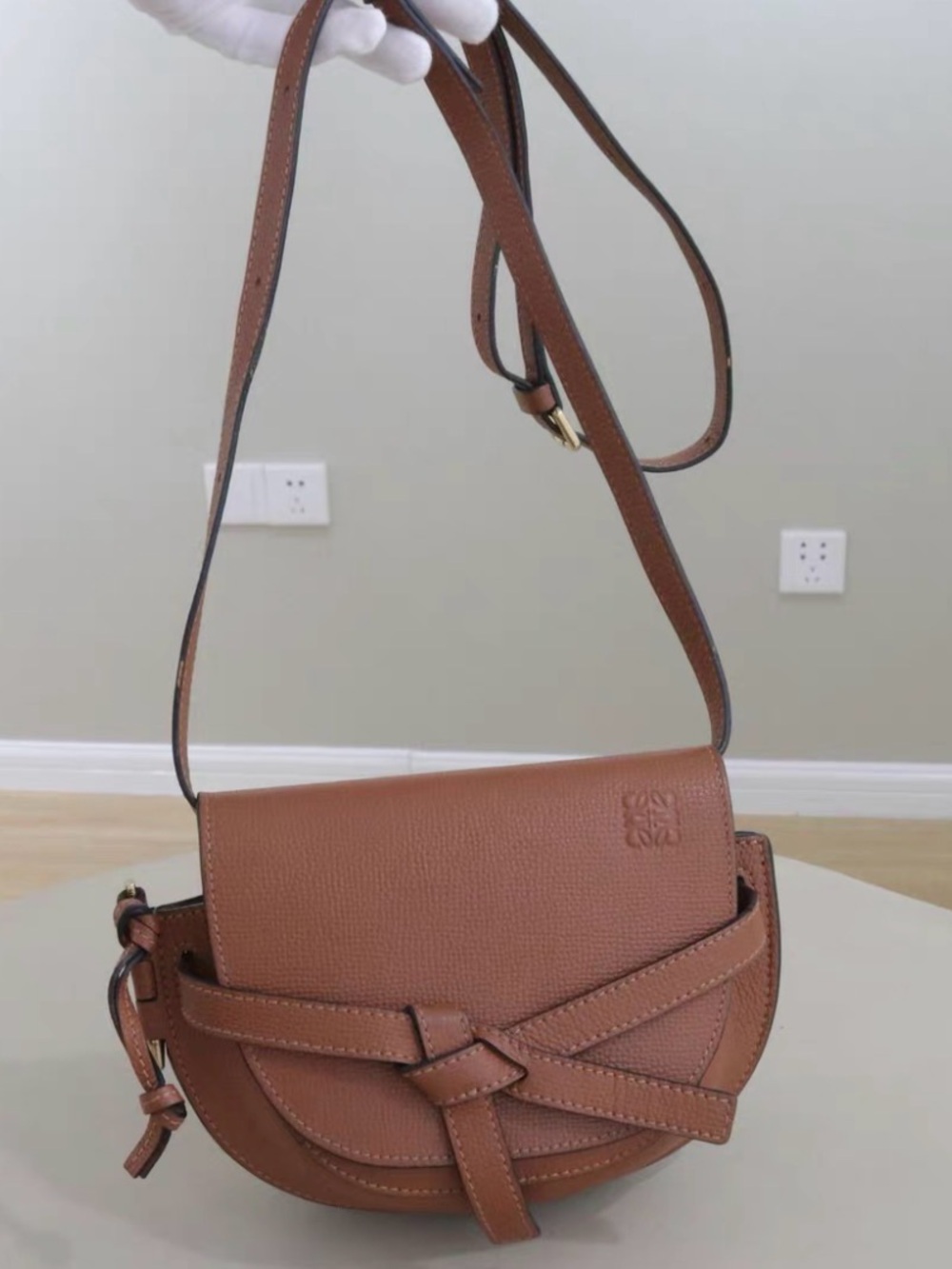 Loewe Tan Puzzle Knot Saddle Crossbody Bag